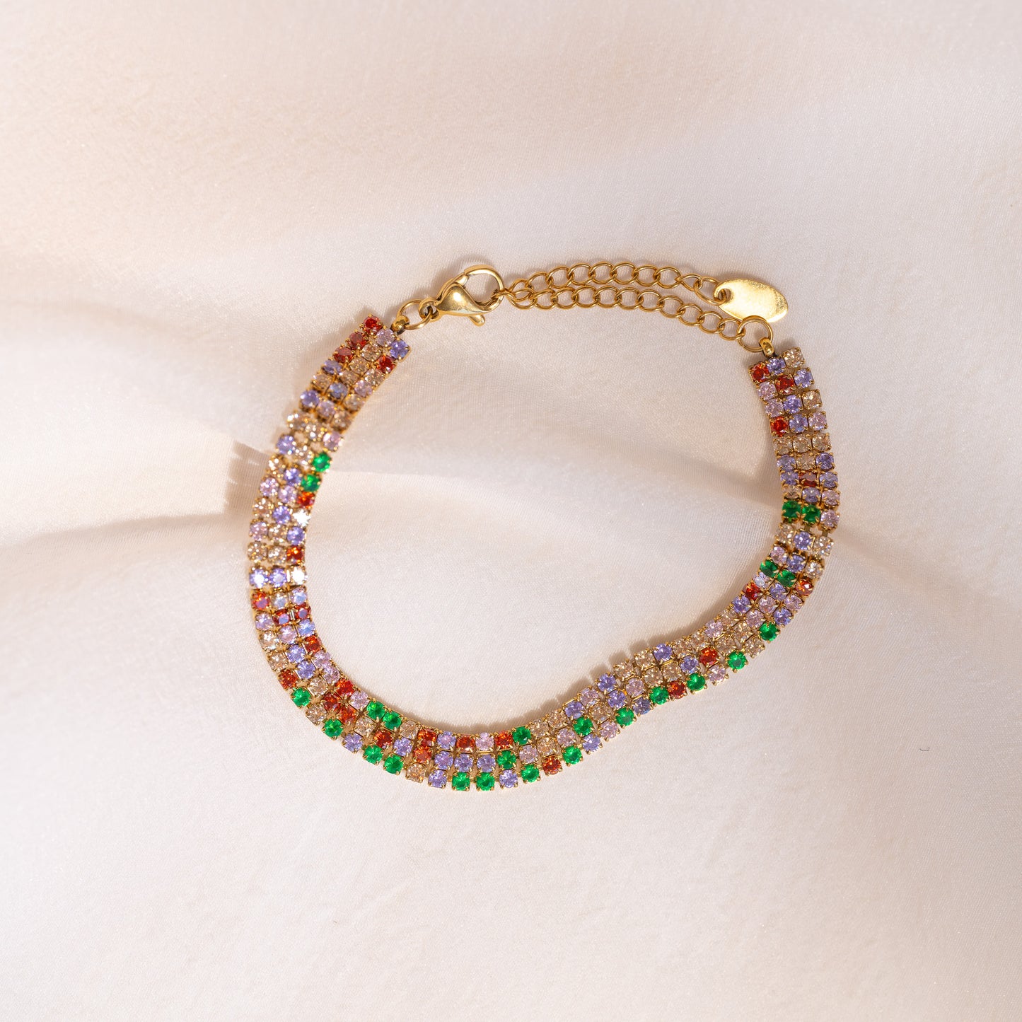 Rainbow Tennis Bracelet 18K Gold Plated