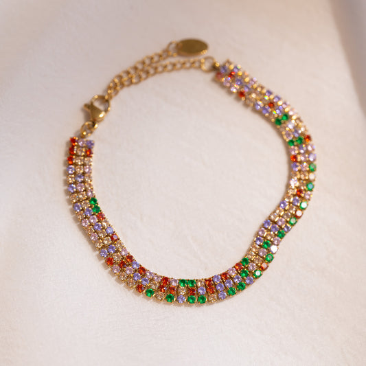 Rainbow Tennis Bracelet 18K Gold Plated