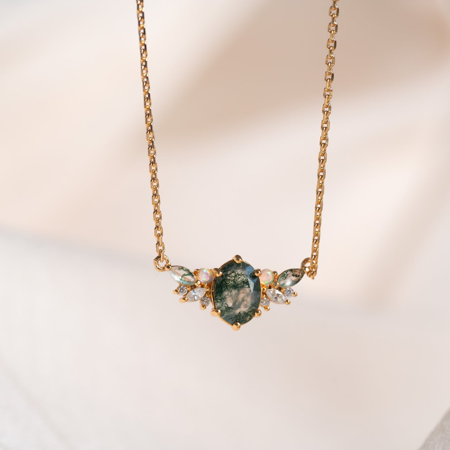 Clara Natural Moss Agate Necklace 14K Gold Vermeil