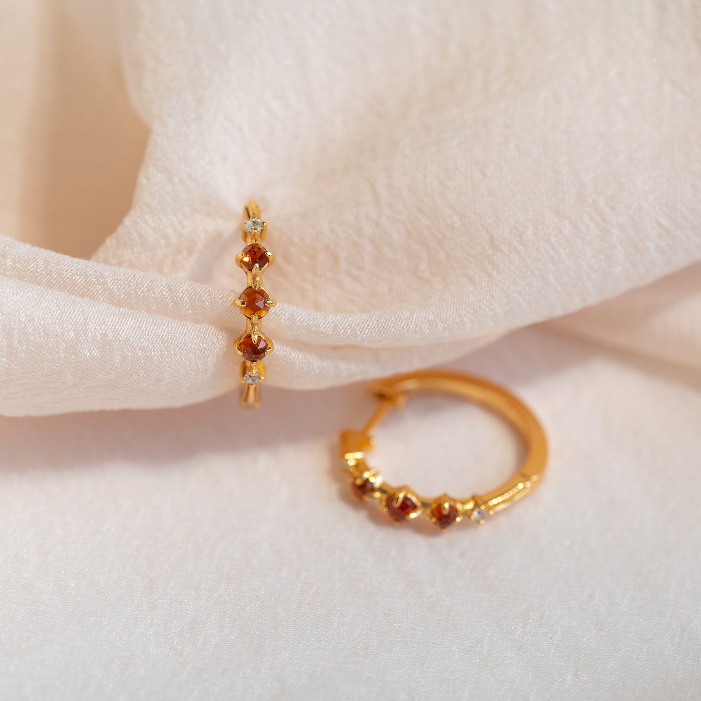 Gracie Natural Garnet Hoop Earrings 14K Gold Vermeil