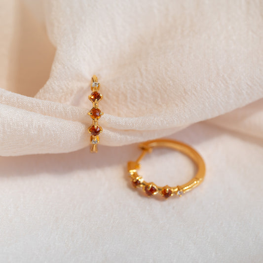 Gracie Natural Garnet Hoop Earrings 14K Gold Vermeil