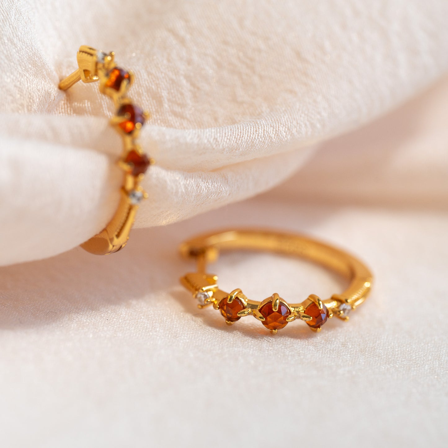 Gracie Natural Garnet Hoop Earrings 14K Gold Vermeil
