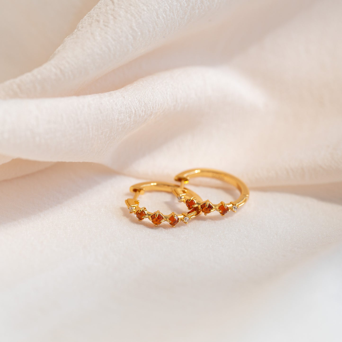 Gracie Natural Garnet Hoop Earrings 14K Gold Vermeil