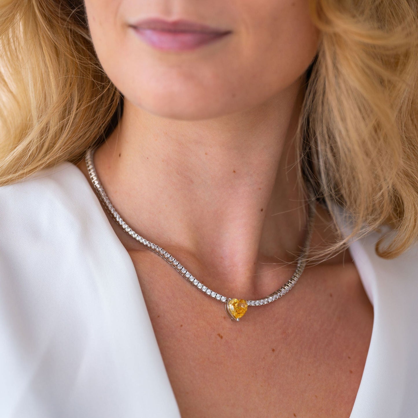 Diamond Heart Tennis Necklace