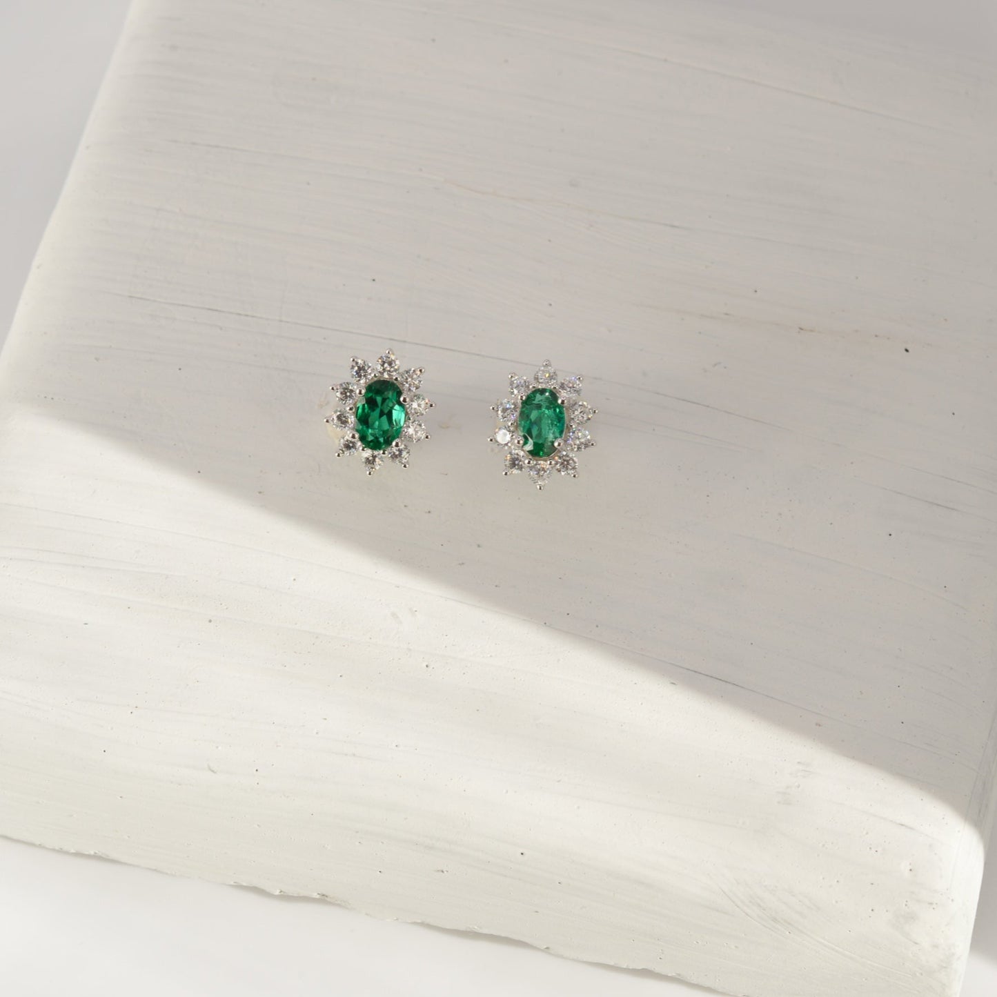 Esme Emerald Princess Cut Earrings in Sterling Silver