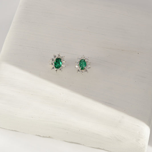 Esme Emerald Princess Cut Earrings in Sterling Silver