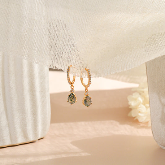 Layla Moss Agate Hoop Earrings Gold/Silver