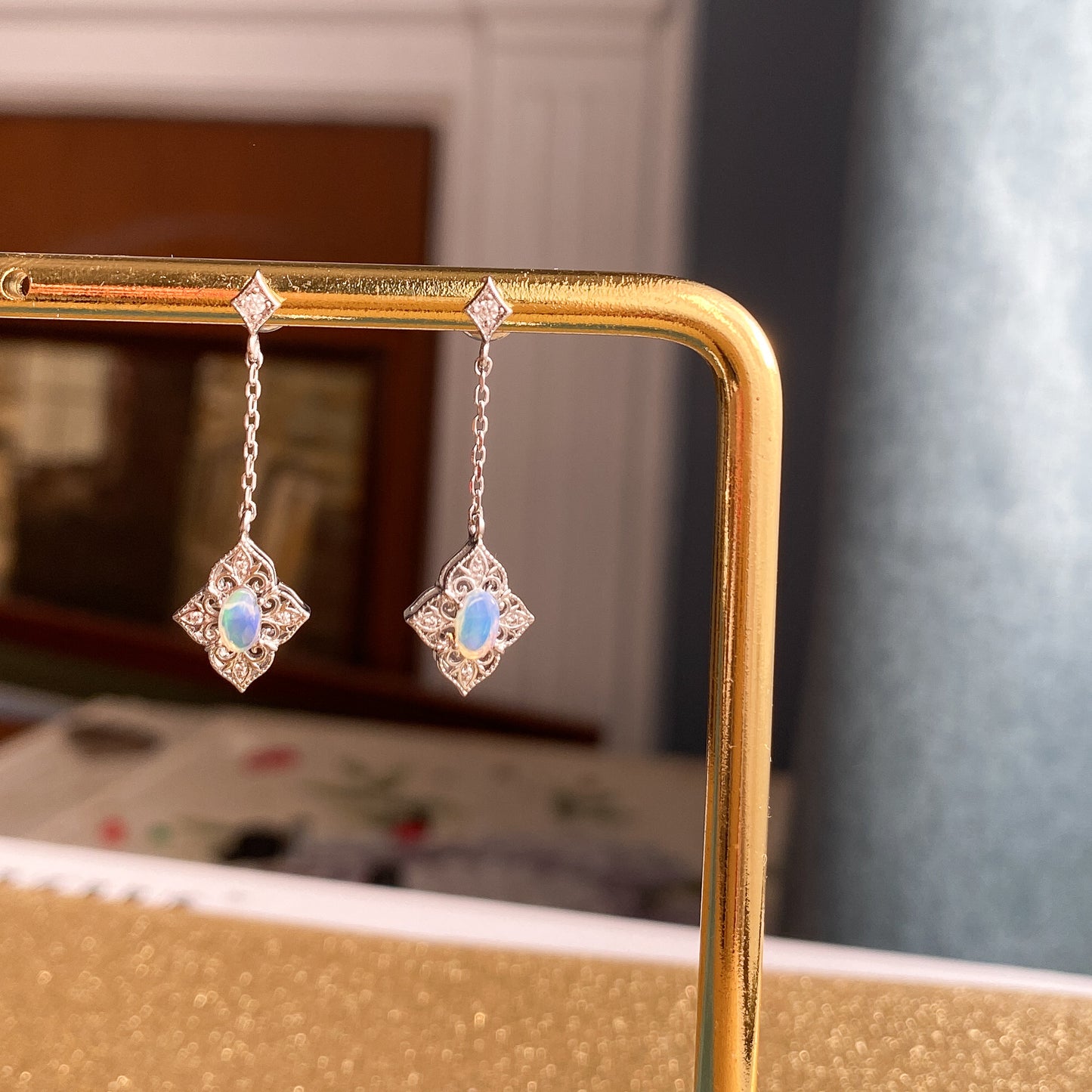 Vintage Style Gold Opal Earrings Gold/Silver