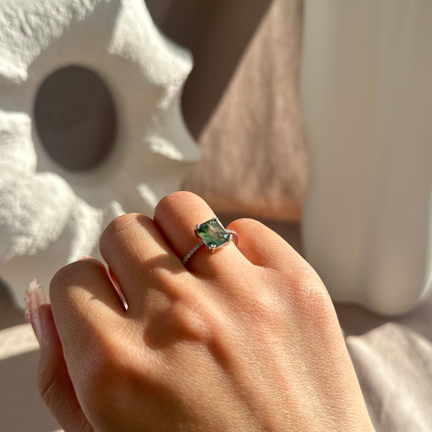 Maeve Natural Moss Agate Sterling Silver Ring