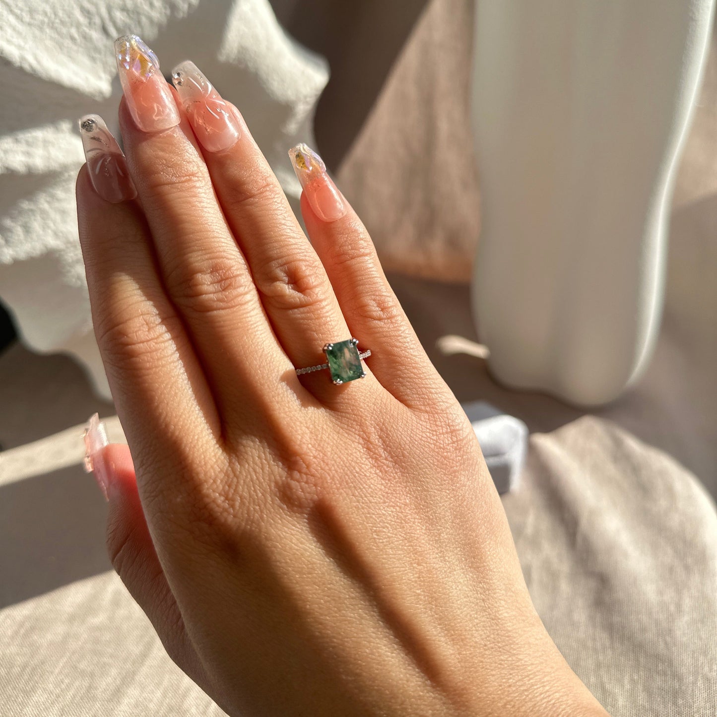 Maeve Natural Moss Agate Sterling Silver Ring