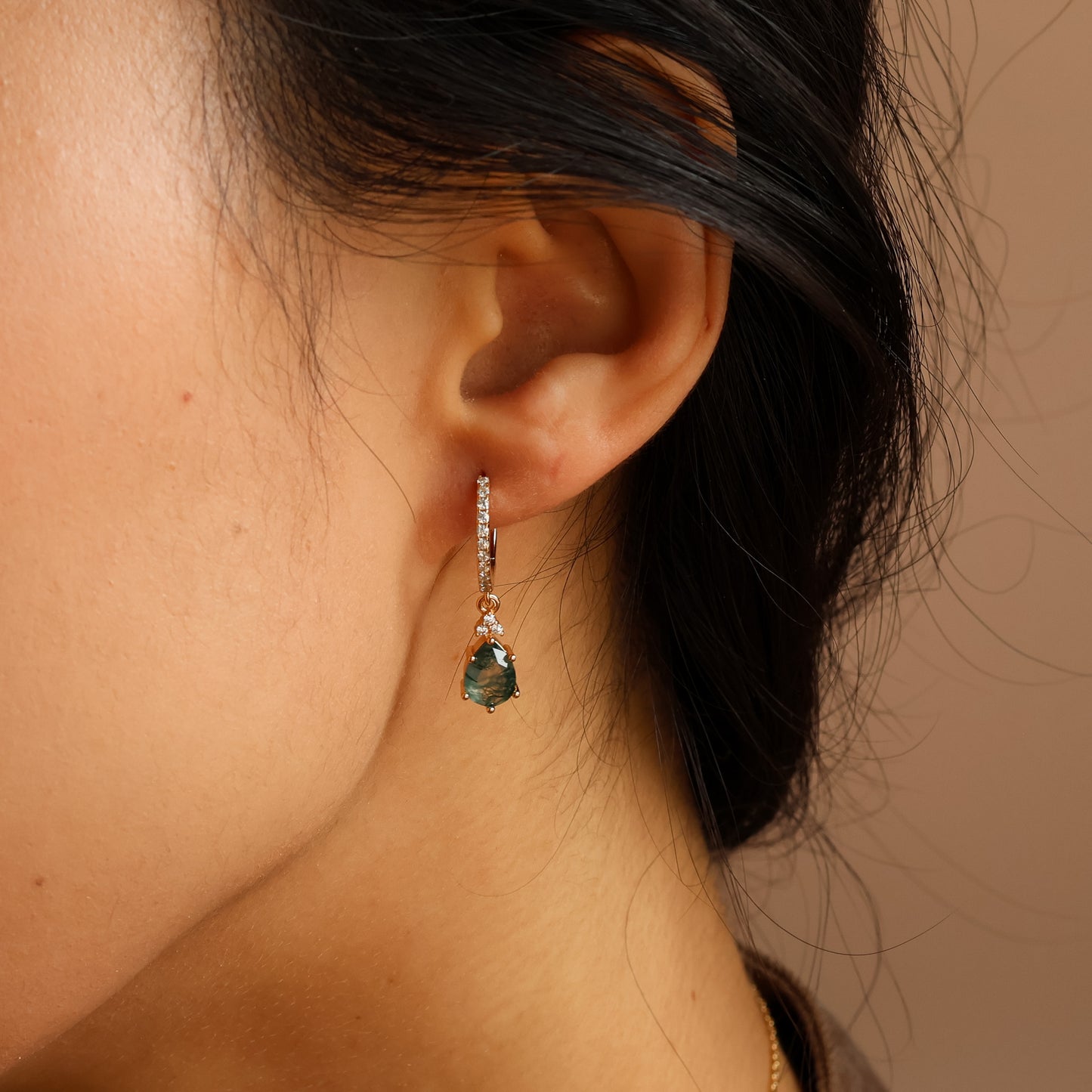 Layla Moss Agate Hoop Earrings Gold/Silver