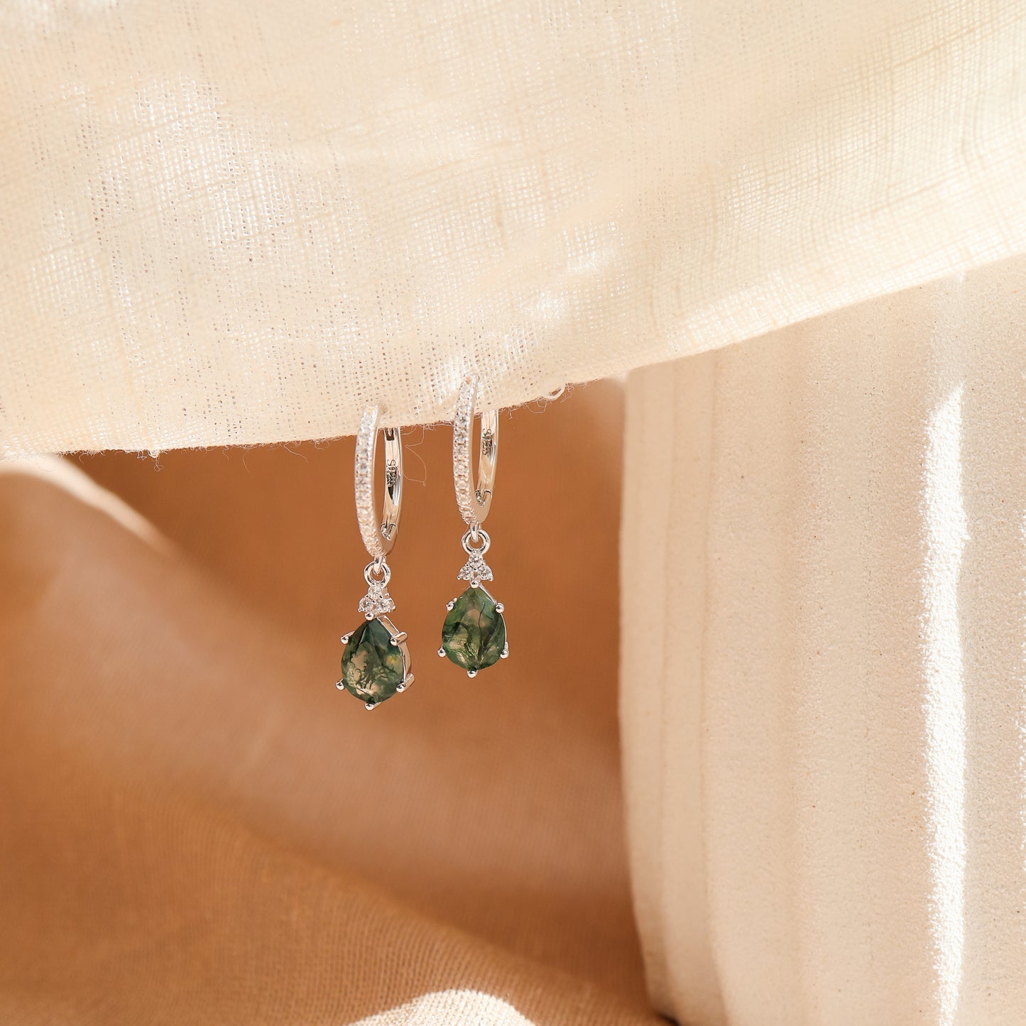 Layla Moss Agate Hoop Earrings Gold/Silver