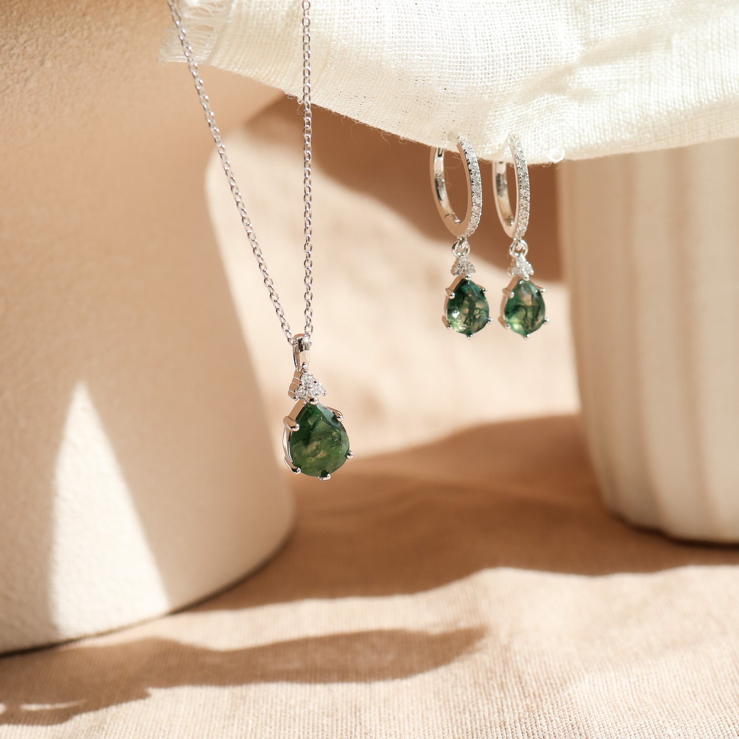 Layla Moss Agate Hoop Earrings Gold/Silver