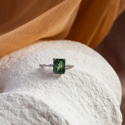 Maeve Natural Moss Agate Sterling Silver Ring