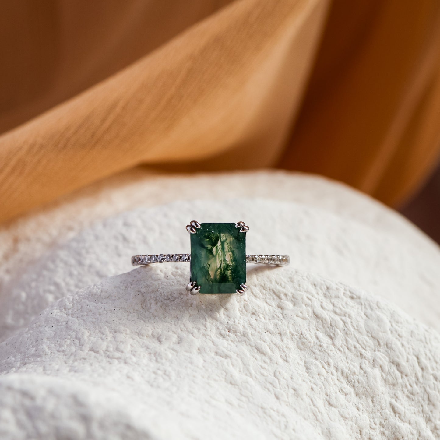 Maeve Natural Moss Agate Sterling Silver Ring