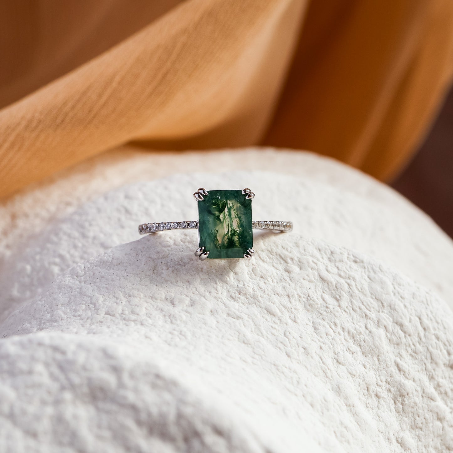 Maeve Natural Moss Agate Sterling Silver Ring
