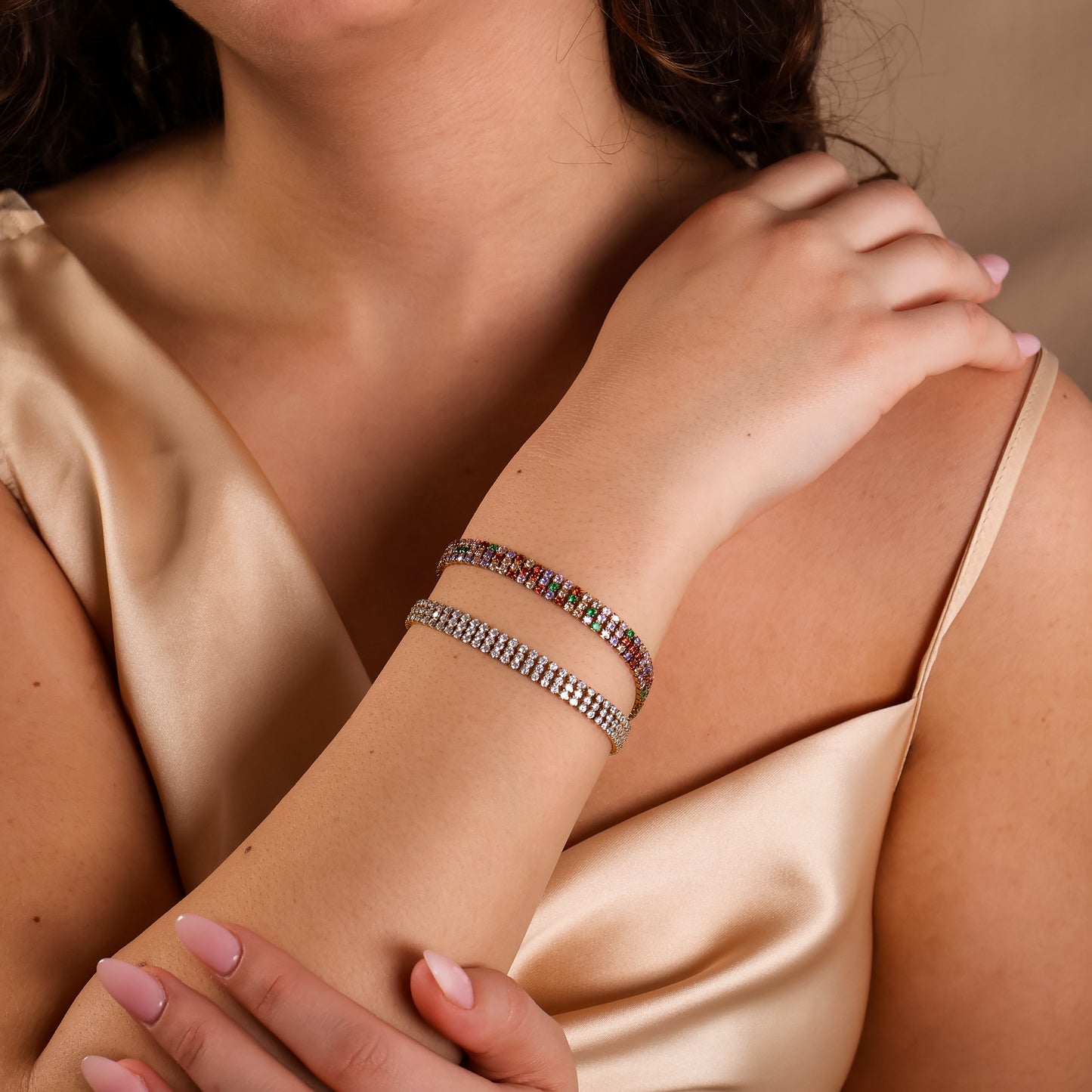 Rainbow Tennis Bracelet 18K Gold Plated