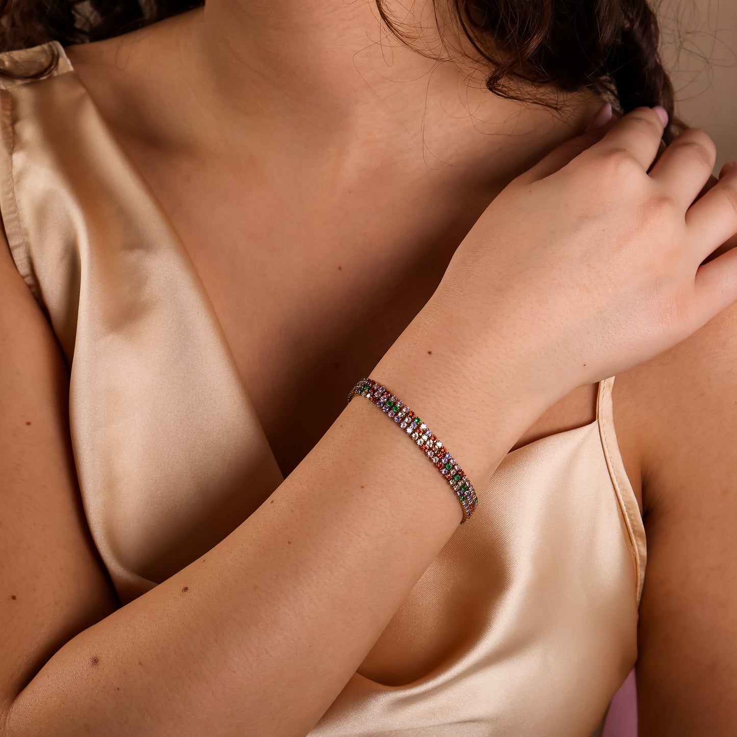 Rainbow Tennis Bracelet 18K Gold Plated