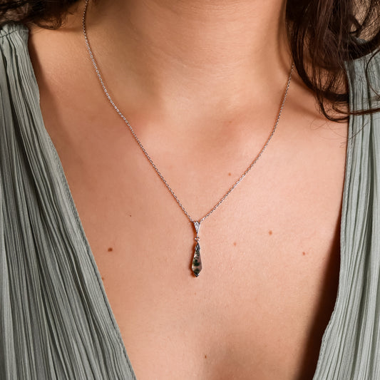 Moss Agate Silver Necklace Art Deco