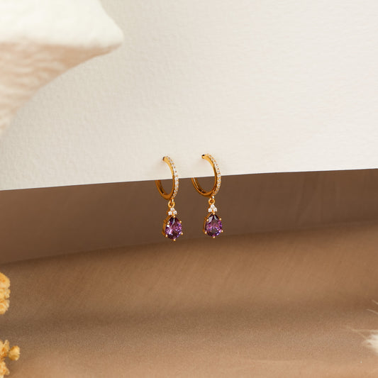 Layla Amethyst Hoop Earrings 14K Gold Vermeil