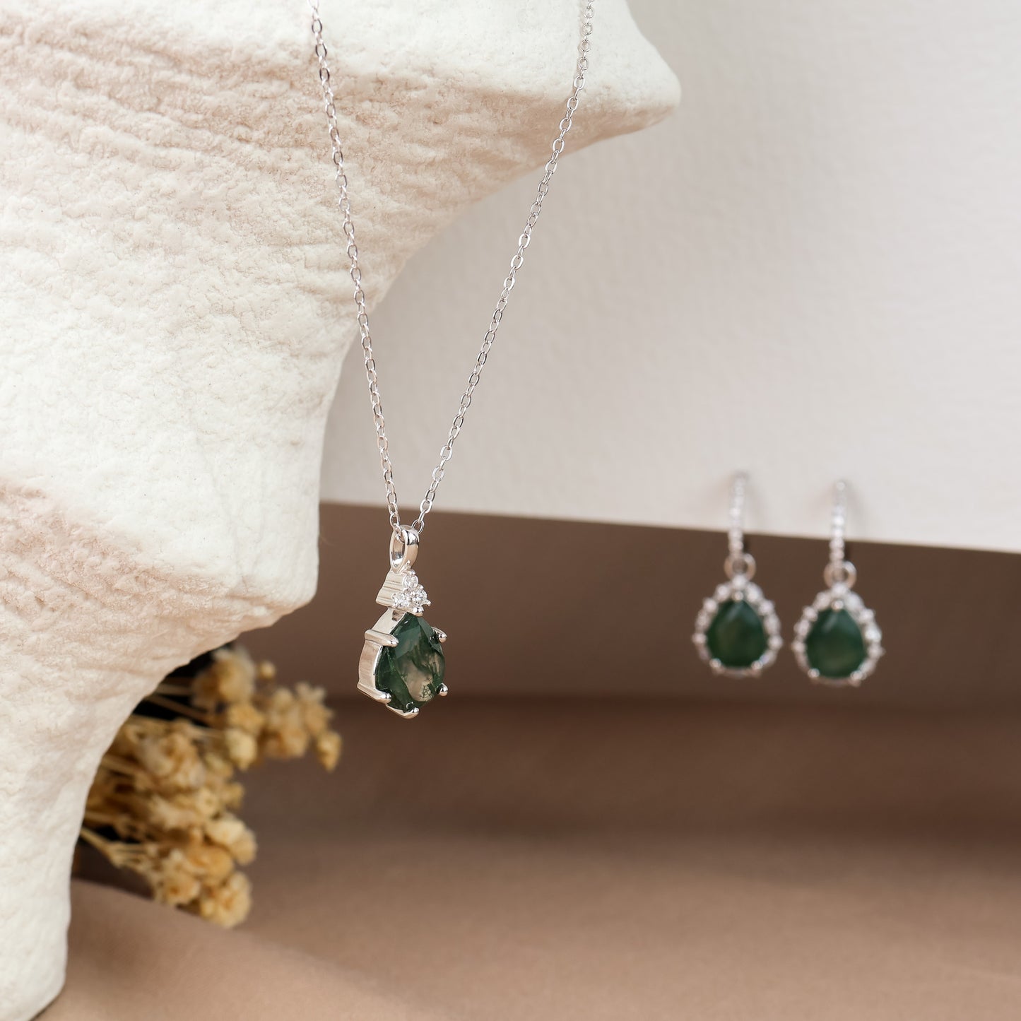 Gaia Moss Agate Hoop Earrings Sterling Silver