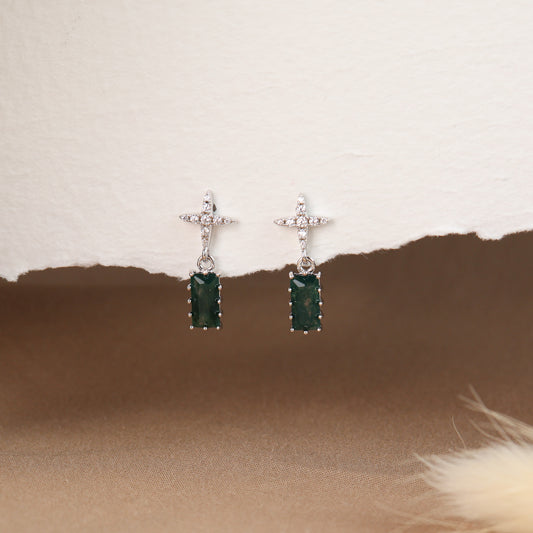 Lyra Moss Agate Star Silver Earrings