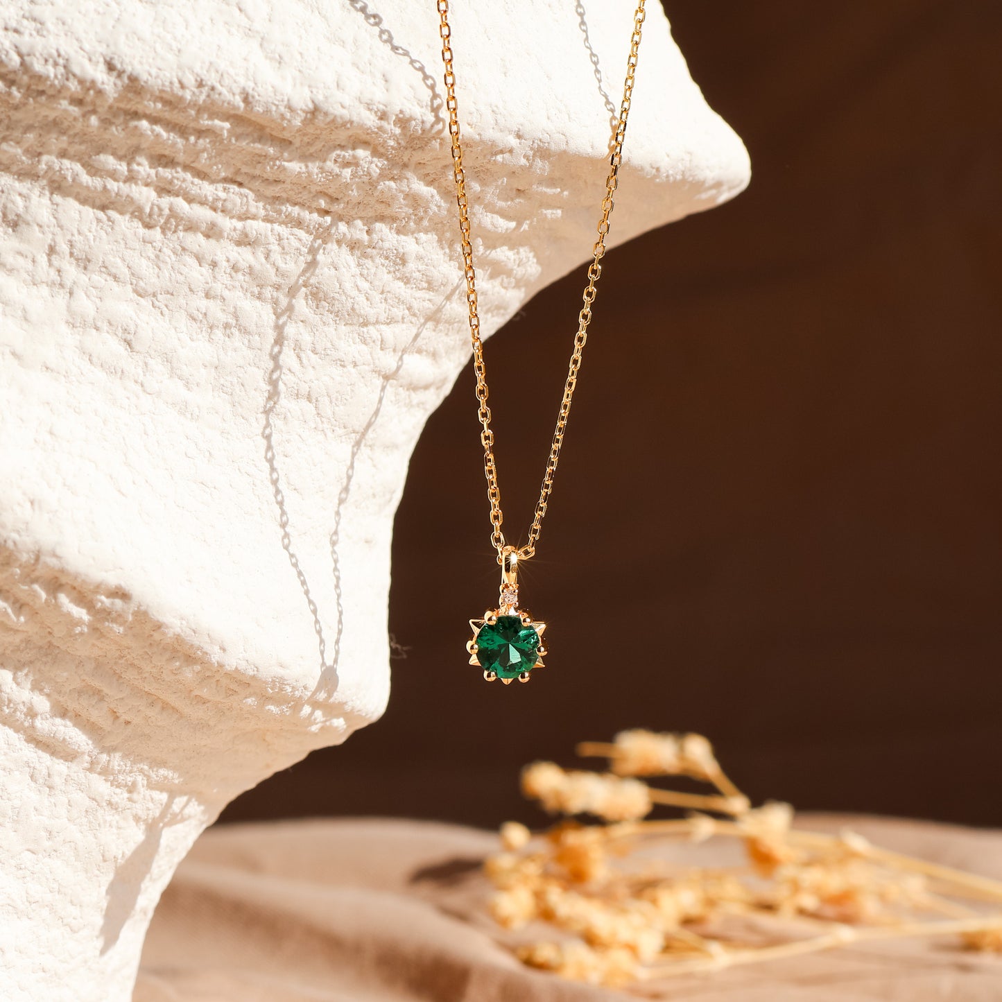 Starlight Genuine Emerald Necklace 14K Gold Vermeil