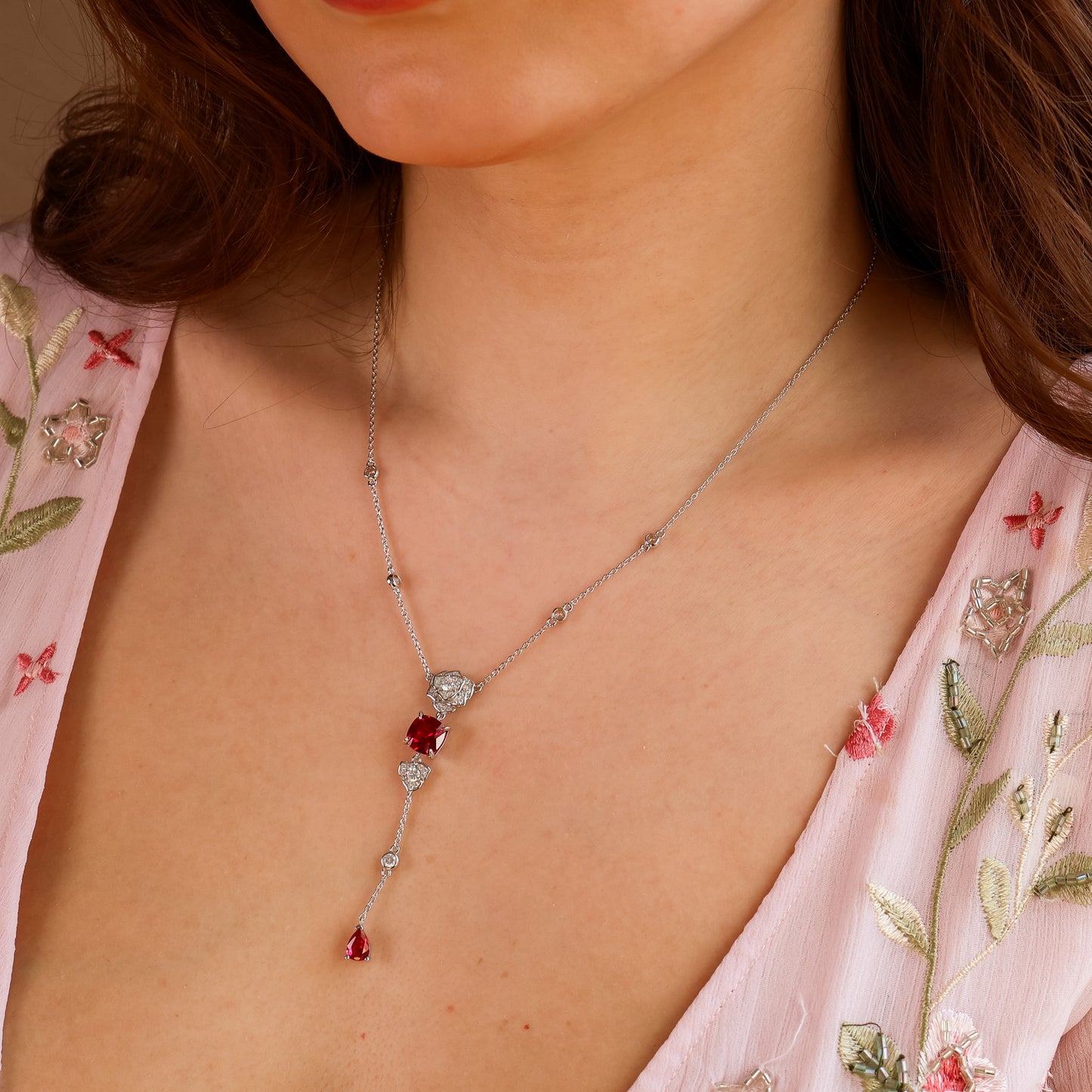 Rosé Ruby Necklace Sterling Silver