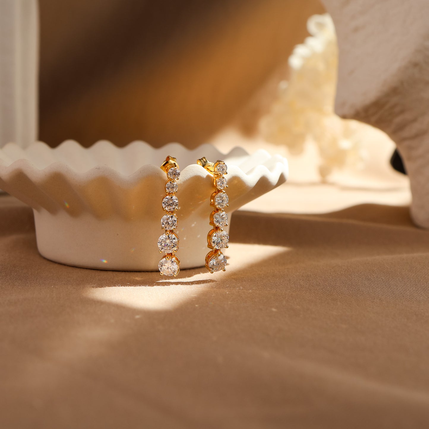 Anya Genuine Moissanite Earrings 14K Gold Vermeil