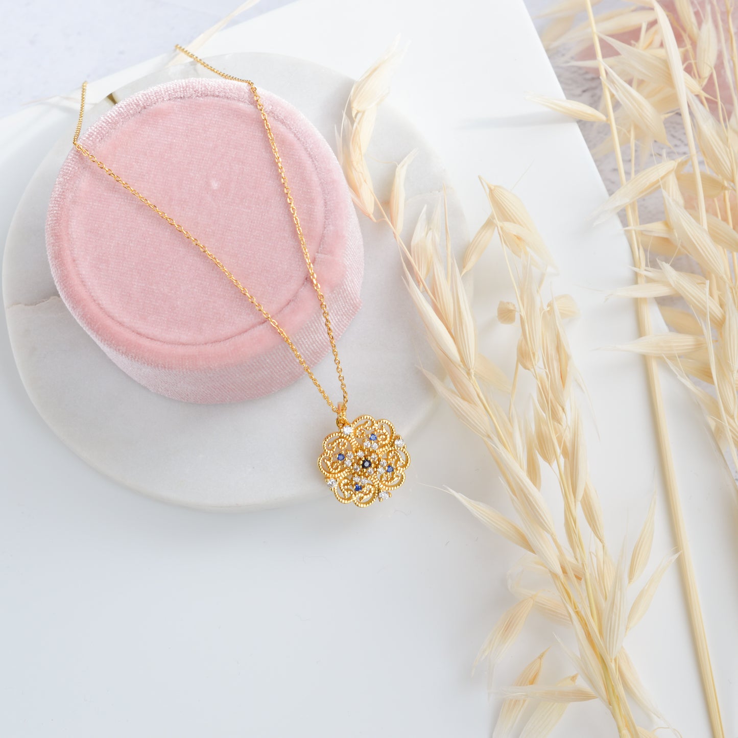 Amelia Natural Blue Sapphire Gold Vermeil Necklace