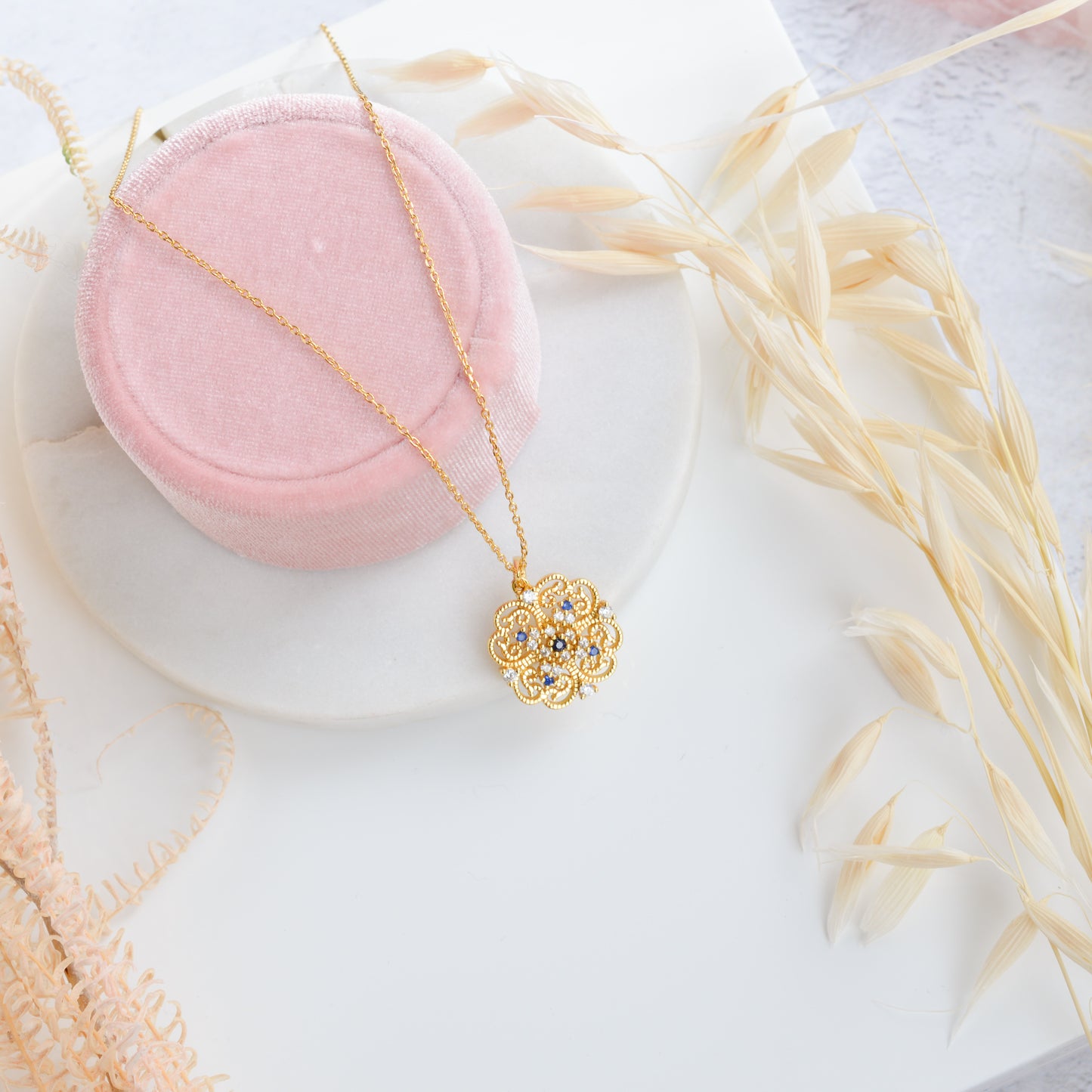 Amelia Natural Blue Sapphire Gold Vermeil Necklace