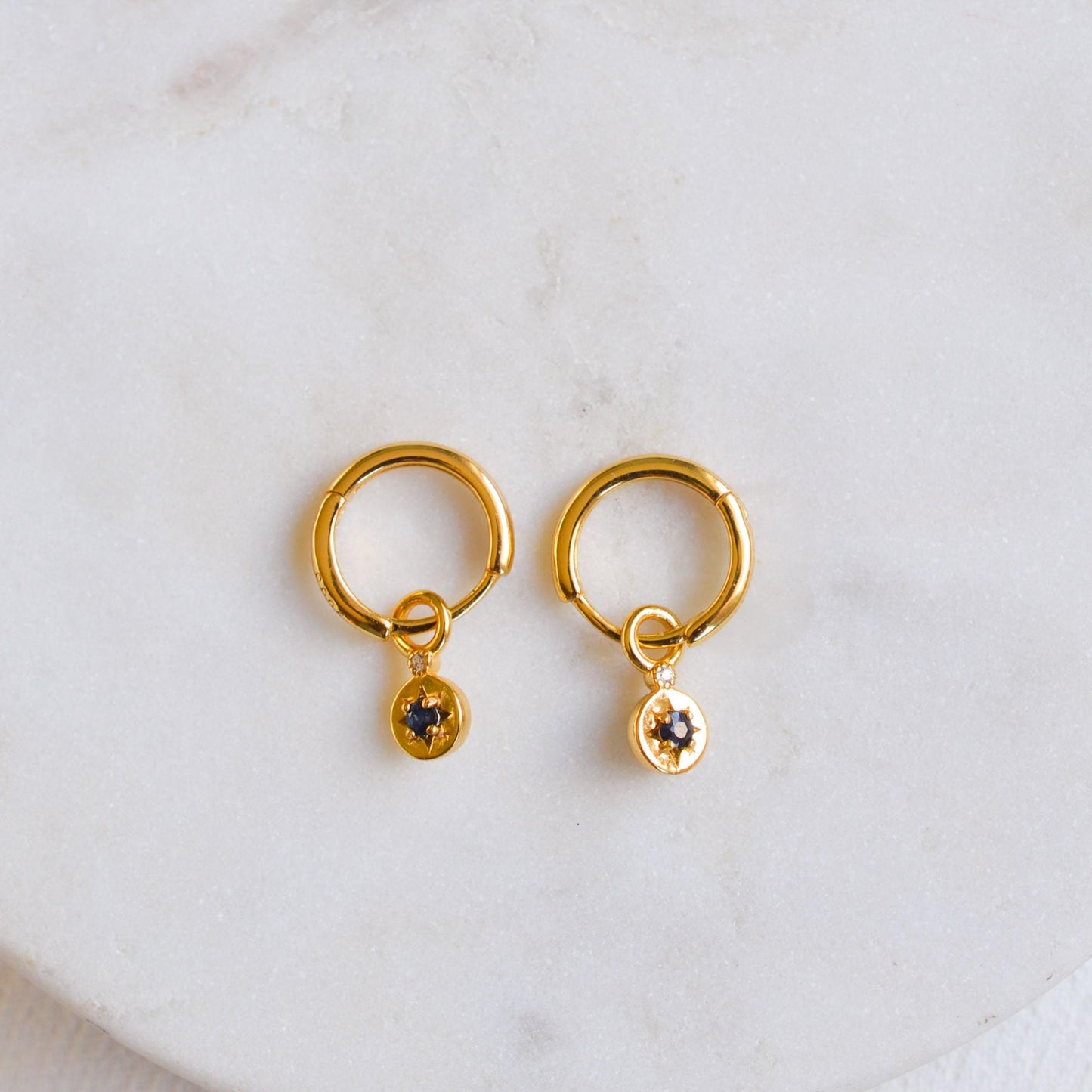 Starlight Genuine Blue Sapphire Star Mini Huggie Earrings