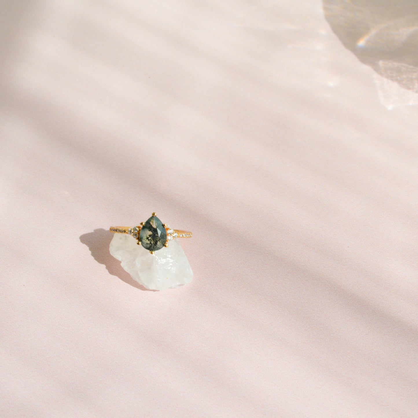 Moss Agate Pear Cut Ring