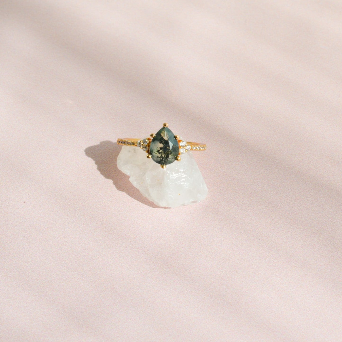 Moss Agate Pear Cut Ring