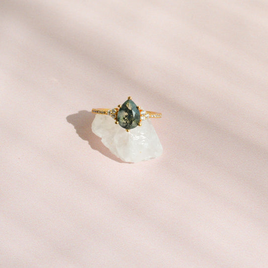 Moss Agate Pear Cut Ring
