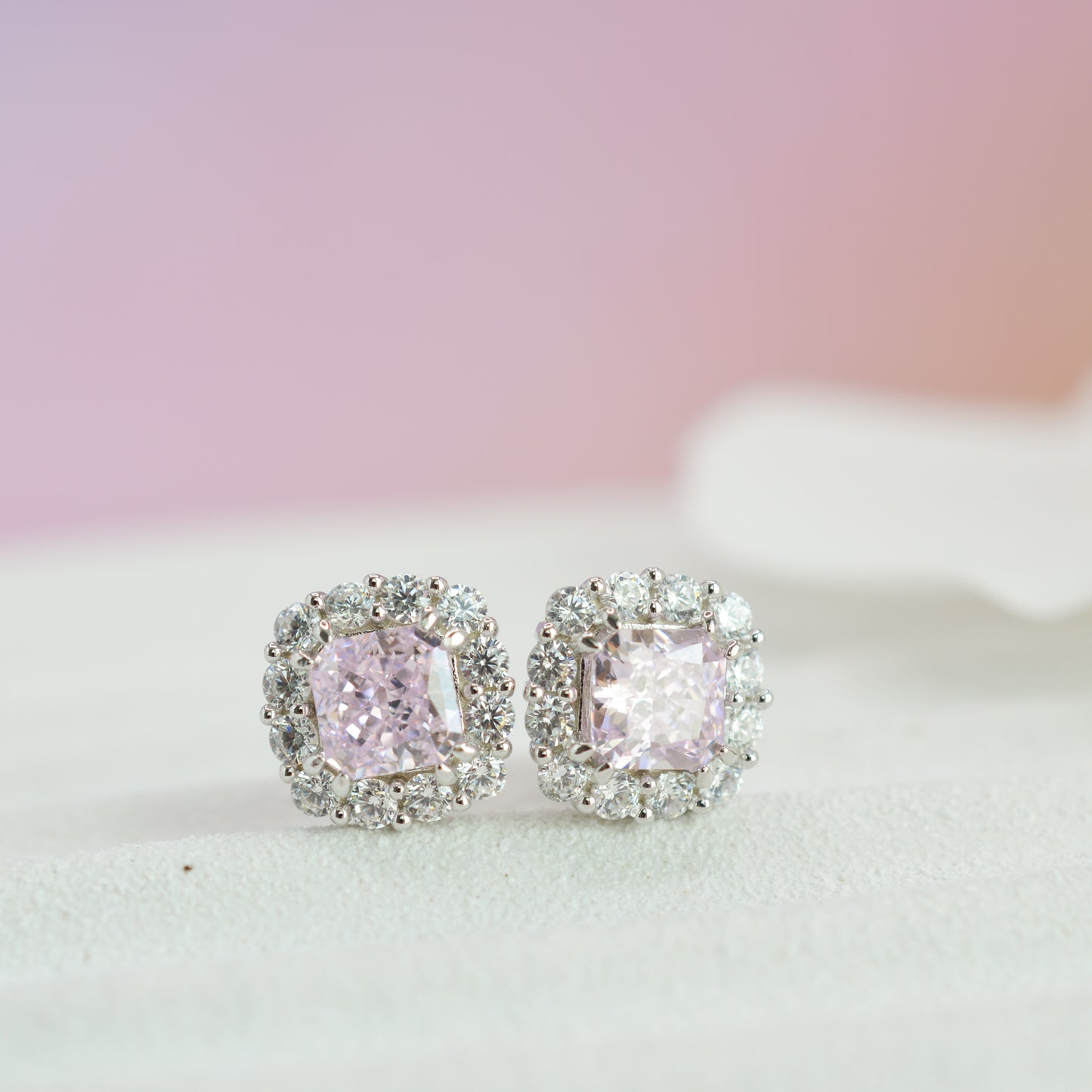 Pink Diamond Silver Necklace Earring Set