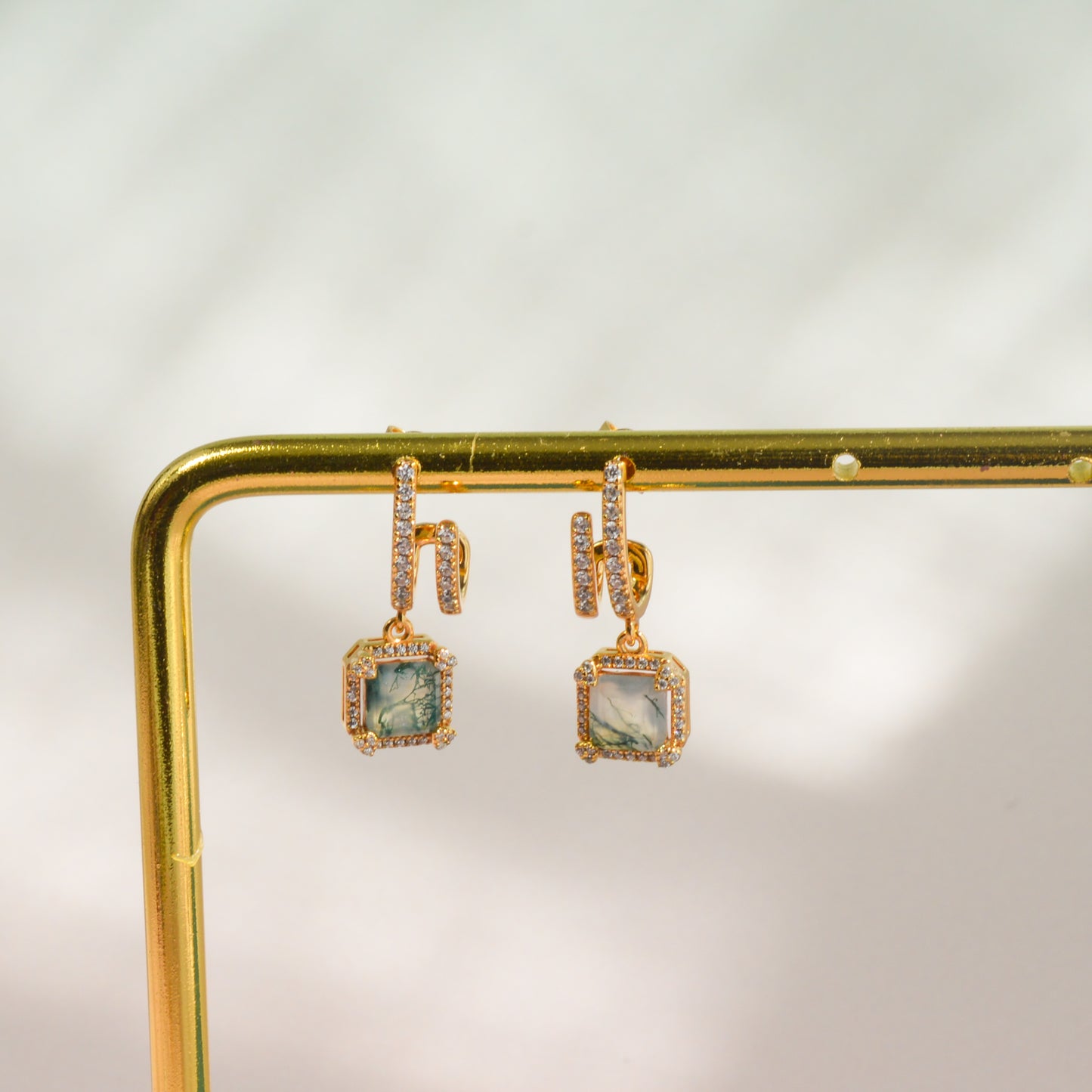 Sterling Silver / Gold Moss Agate Hoop Earrings