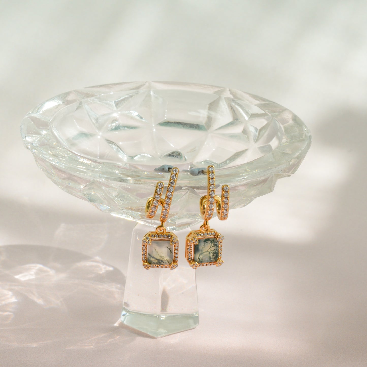 Sterling Silver / Gold Moss Agate Hoop Earrings