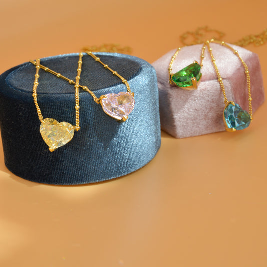 Pink Diamond Heart Gold Necklace