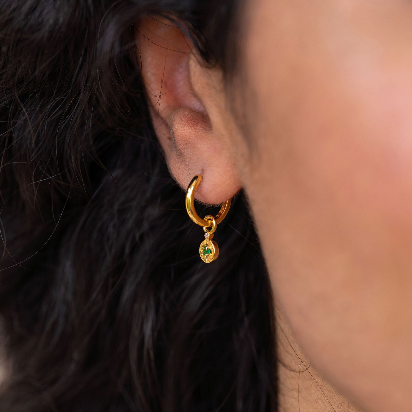 Starlight Genuine Emerald Star Mini Huggie Earrings