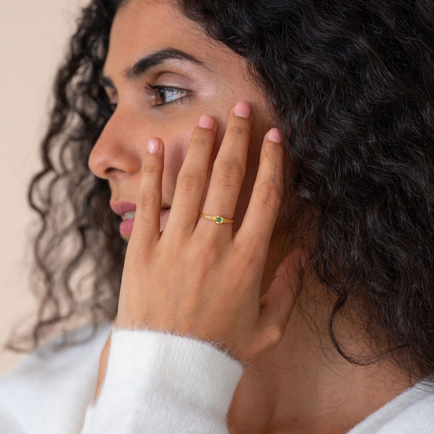 Starlight Genuine Emerald Mini Star Signet Ring Gold / Silver