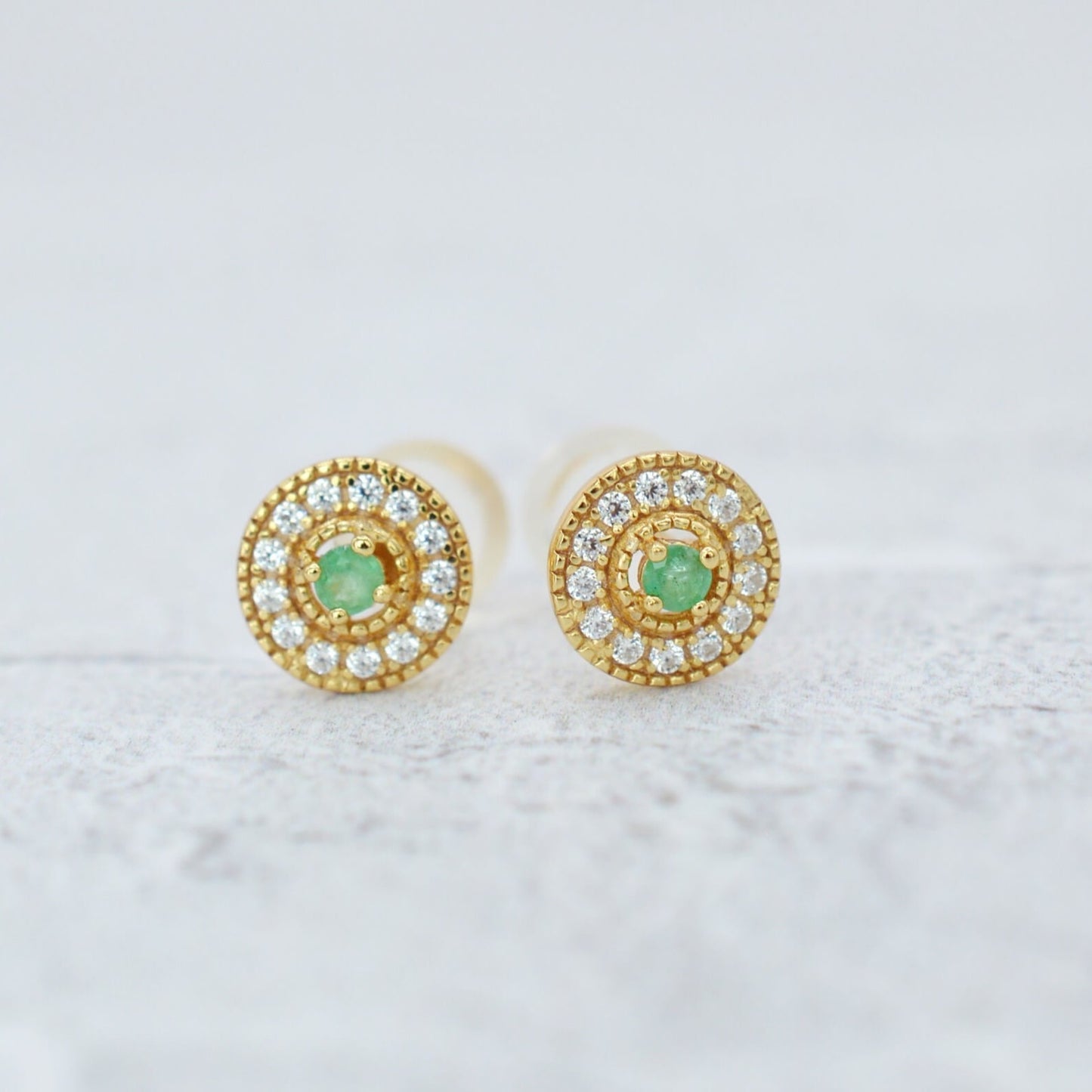 GRACE Genuine Emerald Stud Earrings
