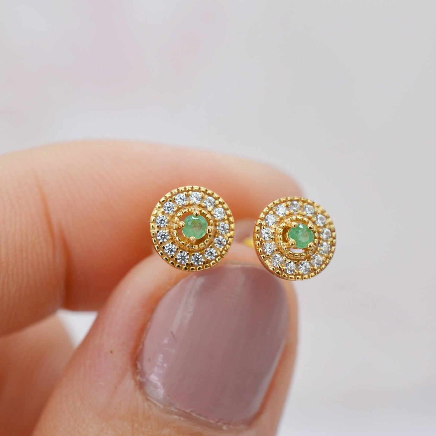 GRACE Genuine Emerald Stud Earrings