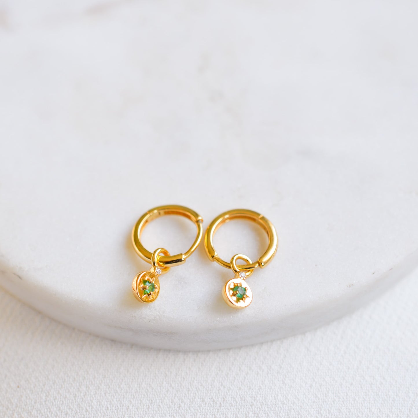 Starlight Genuine Emerald Star Mini Huggie Earrings