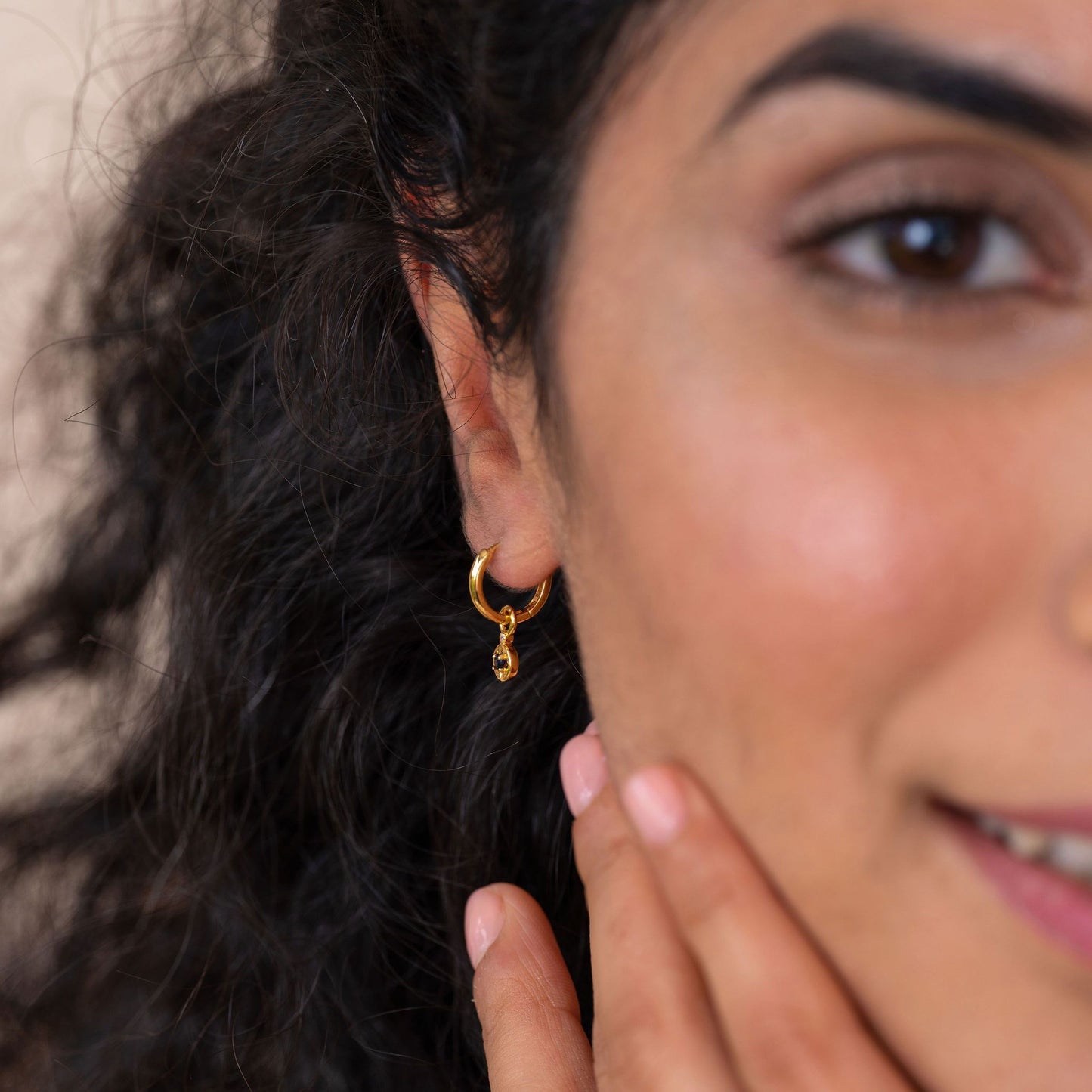 Starlight Genuine Blue Sapphire Star Mini Huggie Earrings