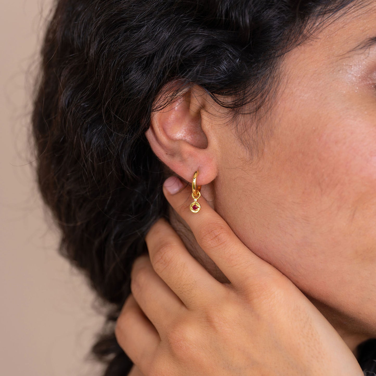 Starlight Genuine Ruby Star Mini Huggie Earrings