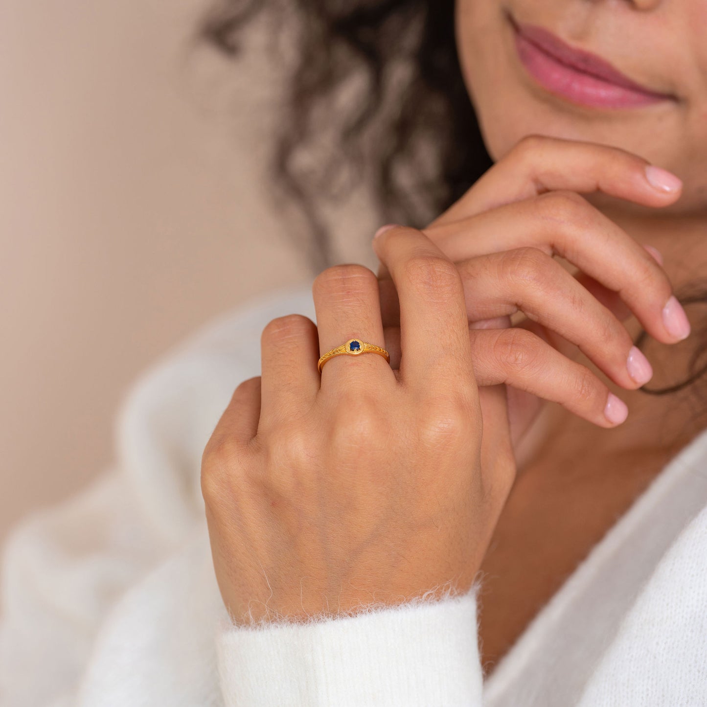Starlight Genuine Blue Sapphire Mini Star Signet Ring