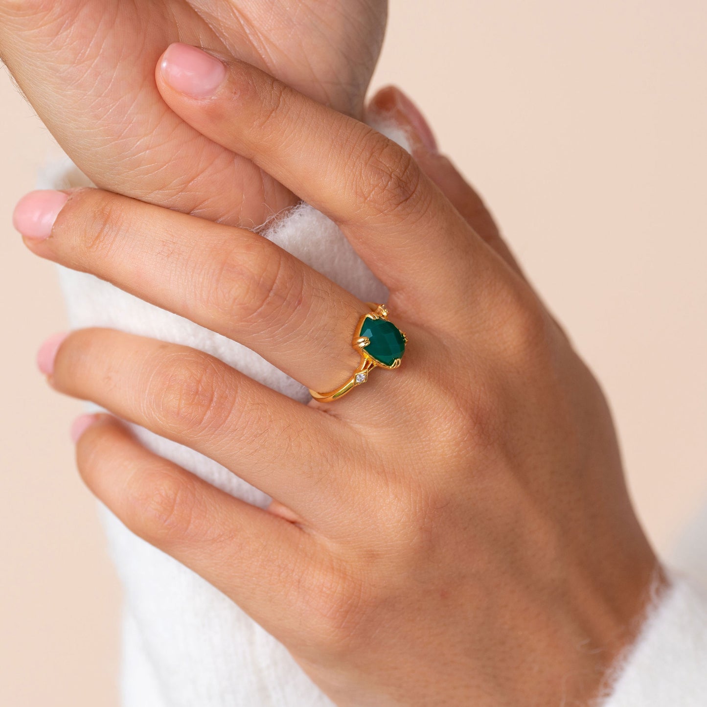 Cleopatra Green Onyx Art Deco Ring