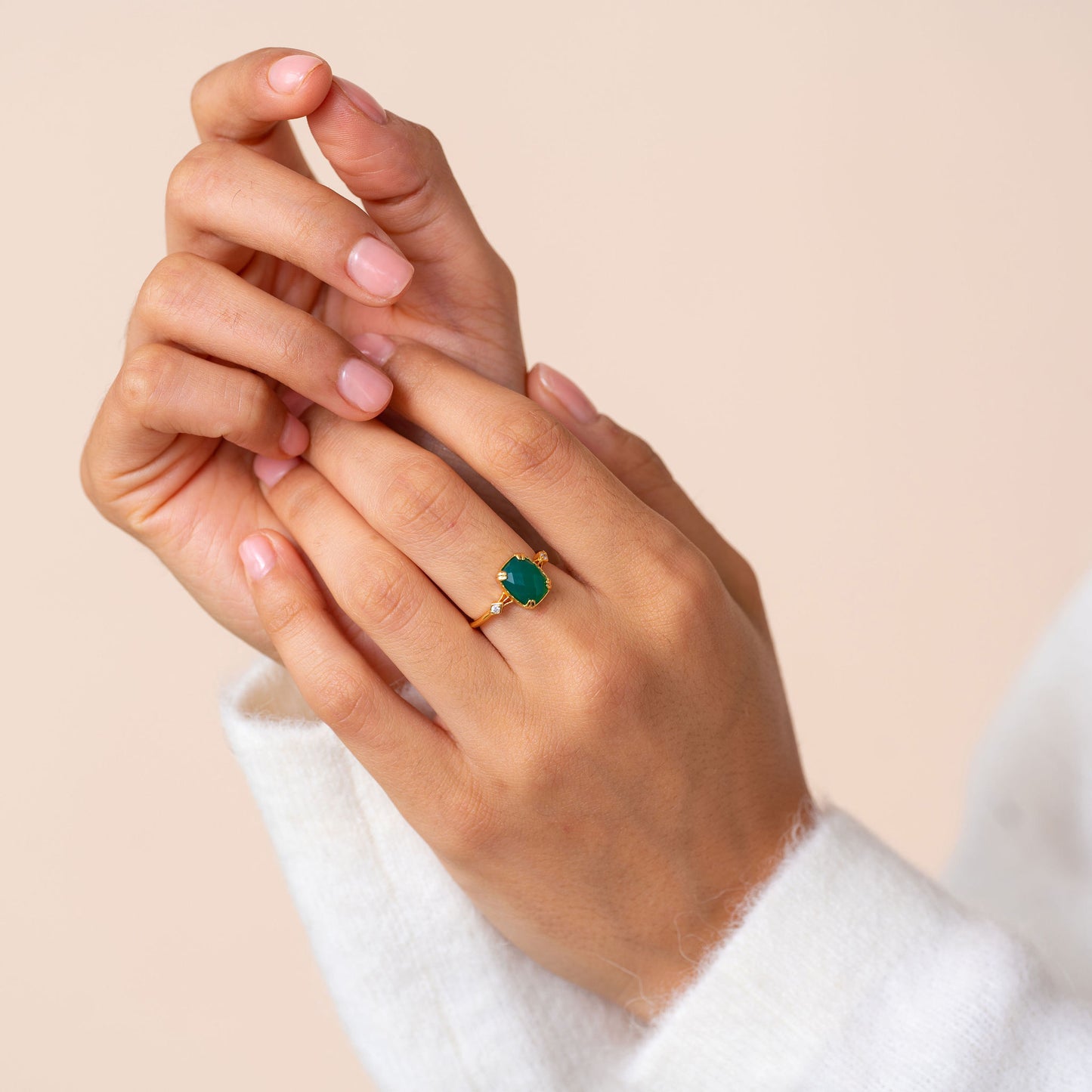 Cleopatra Green Onyx Art Deco Ring
