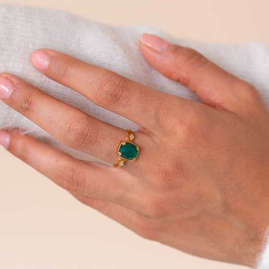 Cleopatra Green Onyx Art Deco Ring